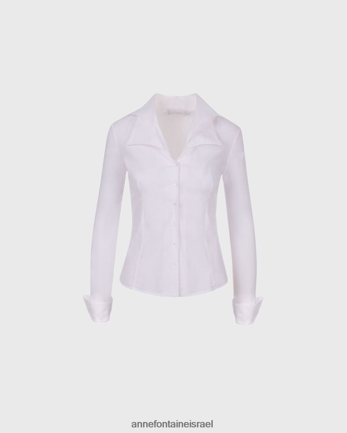 הַלבָּשָׁה Anne Fontaine חולצת כריסטי עם שרוולים ארוכים עם צווארון כפול לבן נשים DL8V8L133