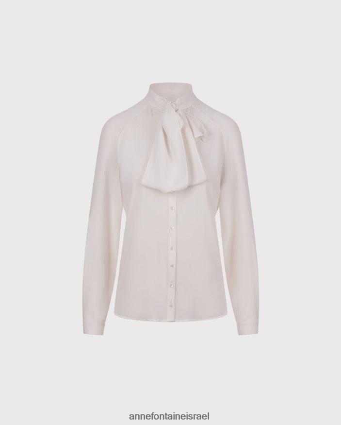 הַלבָּשָׁה Anne Fontaine חולצת קרפ חולצת סנטה עם צווארון קשירה מסוקס לבן נשים DL8V8L136