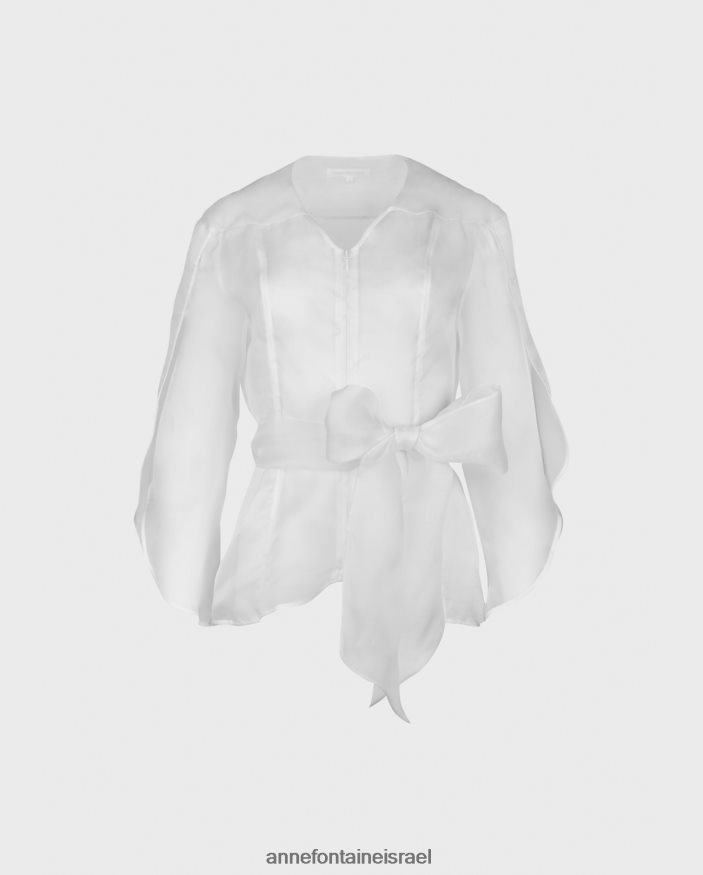 הַלבָּשָׁה Anne Fontaine חולצה יוקרתית חולצה שקופה עם שרוולים ארוכים עם שרוולי עלי כותרת לבן נשים DL8V8L137