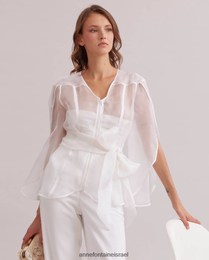 הַלבָּשָׁה Anne Fontaine חולצה יוקרתית חולצה שקופה עם שרוולים ארוכים עם שרוולי עלי כותרת לבן נשים DL8V8L137