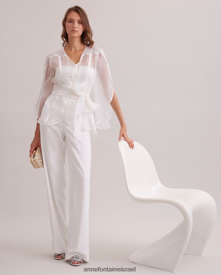 הַלבָּשָׁה Anne Fontaine חולצה יוקרתית חולצה שקופה עם שרוולים ארוכים עם שרוולי עלי כותרת לבן נשים DL8V8L137