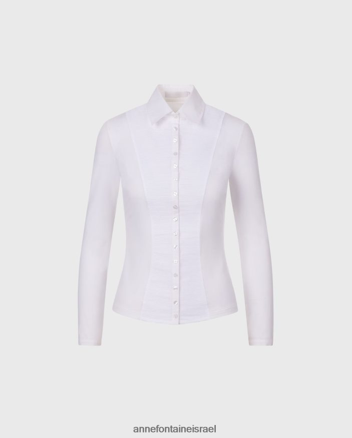 הַלבָּשָׁה Anne Fontaine חולצת קלודי קפלים ומחויטת בג'רזי פימה לבן נשים DL8V8L139