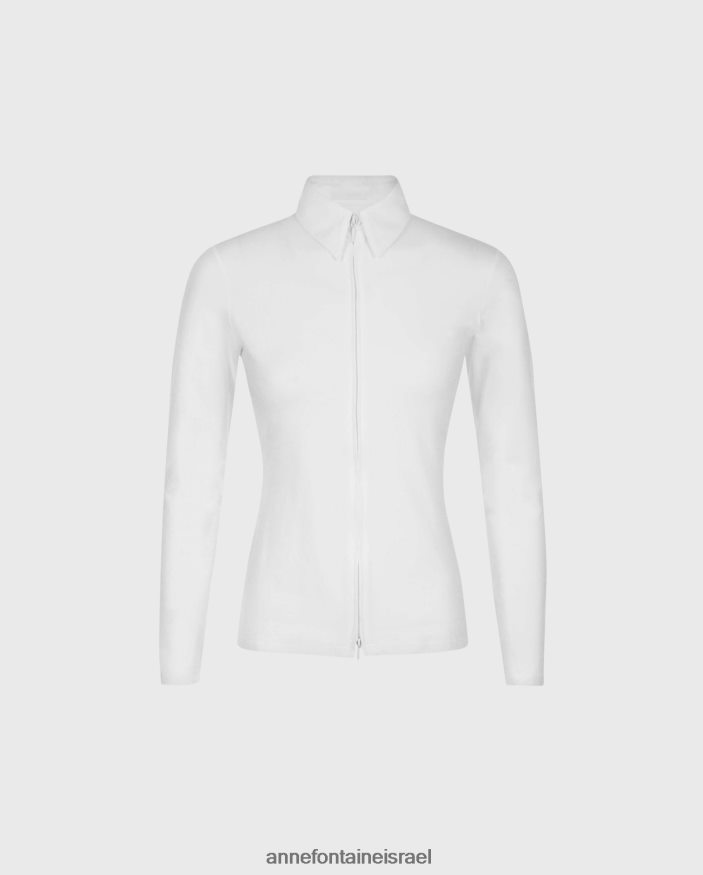 הַלבָּשָׁה Anne Fontaine חולצת ג'רסי פימה עליונה דריאנה עם רוכסן קדמי לבן נשים DL8V8L145