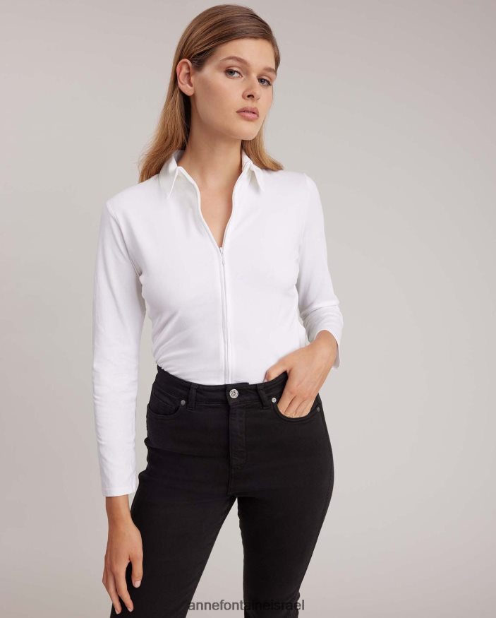 הַלבָּשָׁה Anne Fontaine חולצת ג'רסי פימה עליונה דריאנה עם רוכסן קדמי לבן נשים DL8V8L145