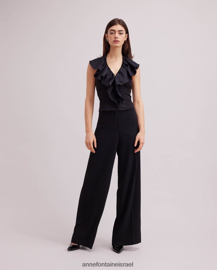 הַלבָּשָׁה Anne Fontaine חולצת שלבים ללא שרוולים חולצת פופלין עם סלסול מדורג שָׁחוֹר נשים DL8V8L152