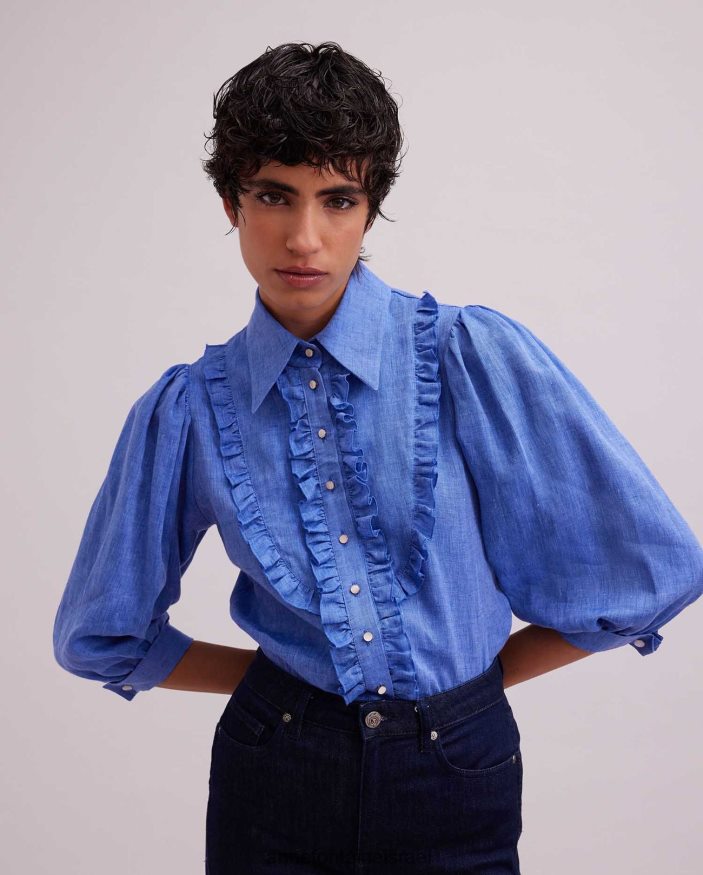 הַלבָּשָׁה Anne Fontaine חולצת אוליבייה עם פרטי סלסול מיני דֵנִים נשים DL8V8L153