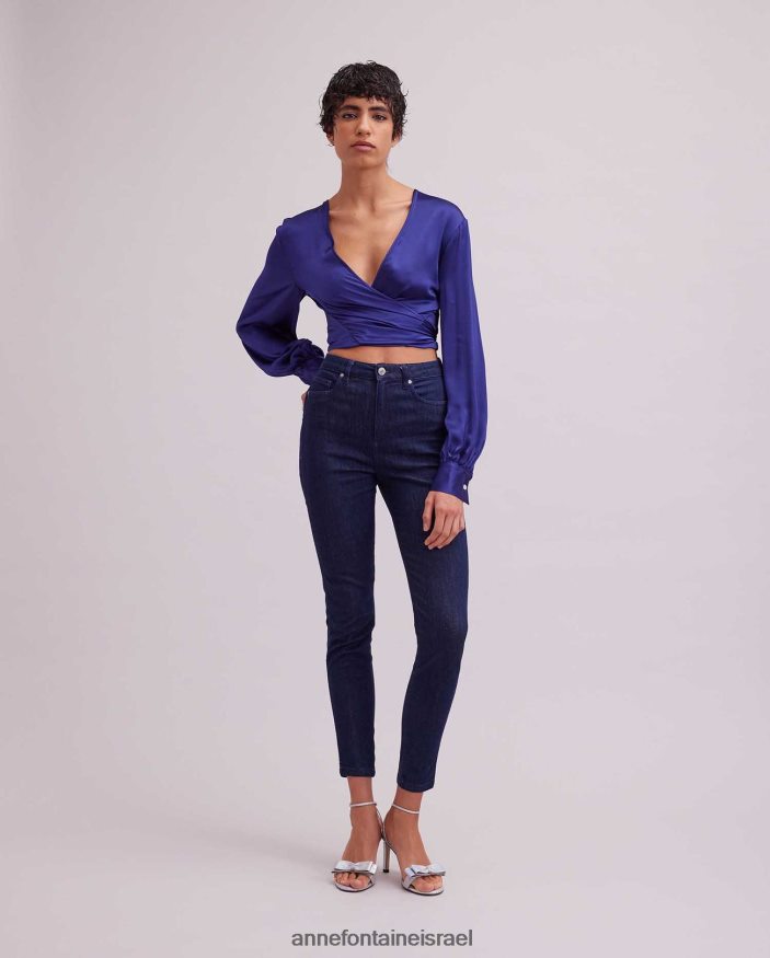 הַלבָּשָׁה Anne Fontaine חולצת רוזה חולצת סאטן עם שרוול ארוך עם שולי קשירה כְּחוֹל נשים DL8V8L155