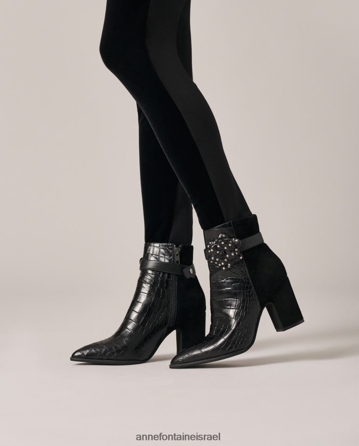 נעליים Anne Fontaine מגפי ג'ייסון-קרוקו בולטות עור וזמש שָׁחוֹר נשים DL8V8L15