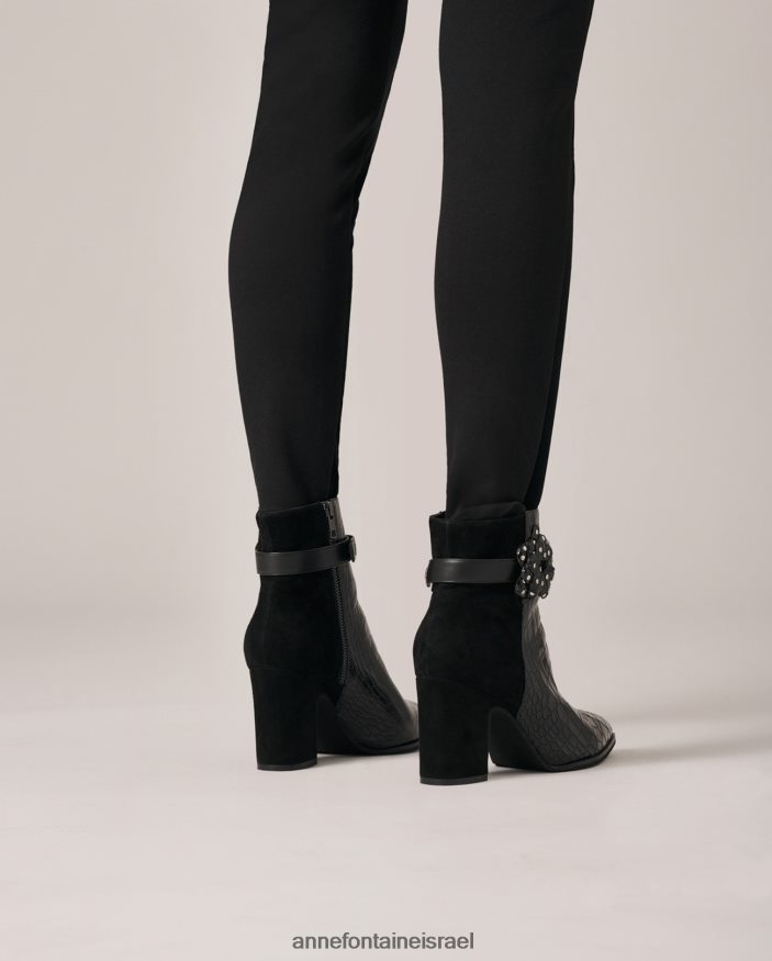 נעליים Anne Fontaine מגפי ג'ייסון-קרוקו בולטות עור וזמש שָׁחוֹר נשים DL8V8L15