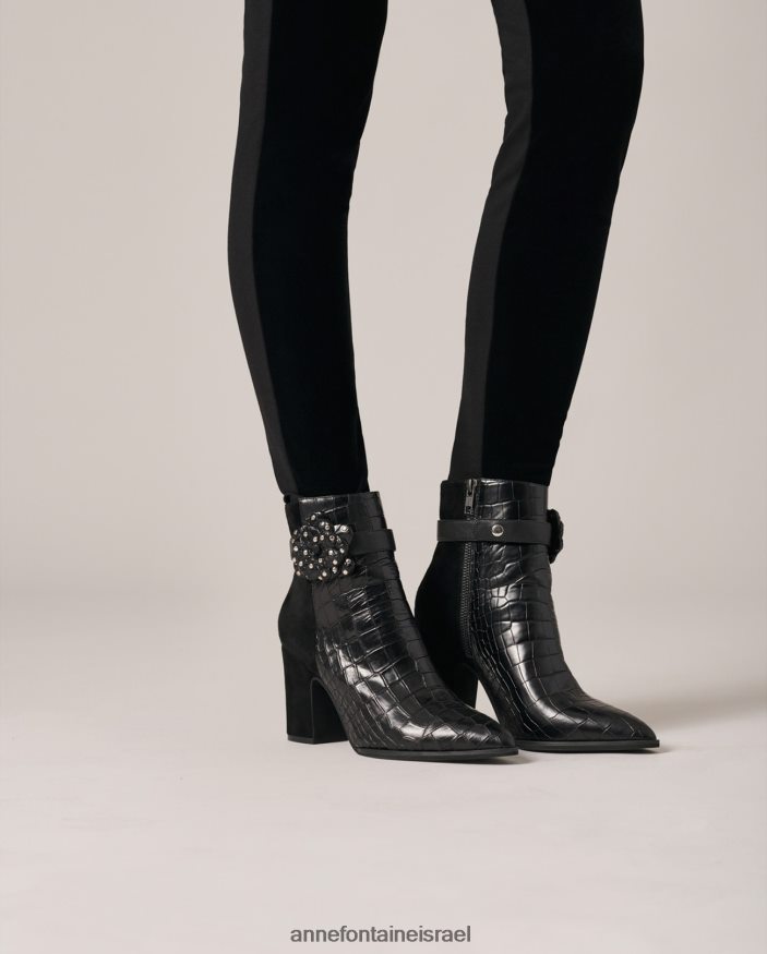 נעליים Anne Fontaine מגפי ג'ייסון-קרוקו בולטות עור וזמש שָׁחוֹר נשים DL8V8L15