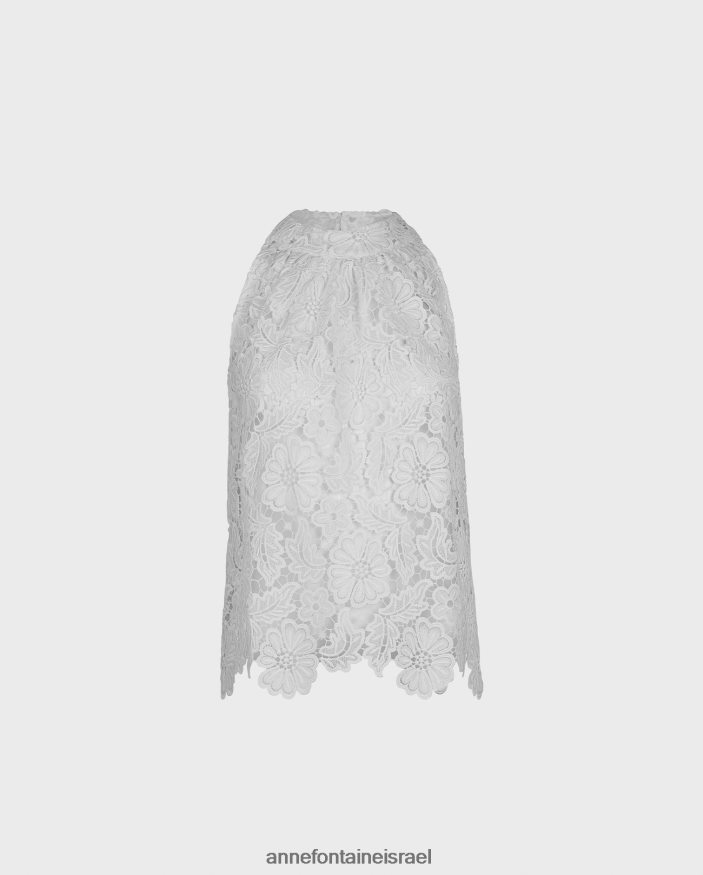 הַלבָּשָׁה Anne Fontaine חולצת תחרה רקומה עליון ללא שרוולים עם קו צוואר גבוה לבן נשים DL8V8L162