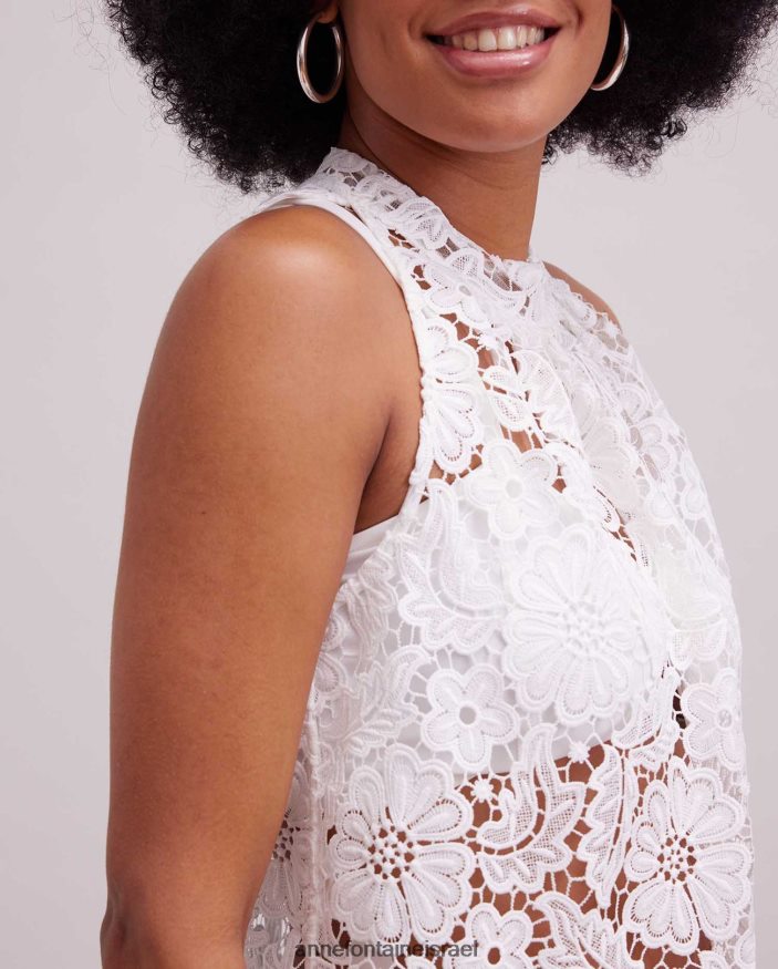 הַלבָּשָׁה Anne Fontaine חולצת תחרה רקומה עליון ללא שרוולים עם קו צוואר גבוה לבן נשים DL8V8L162