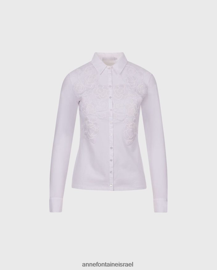 הַלבָּשָׁה Anne Fontaine חולצת ויאני חולצת פימה ג'רסי עם אפליקציה פרחונית לבן נשים DL8V8L164