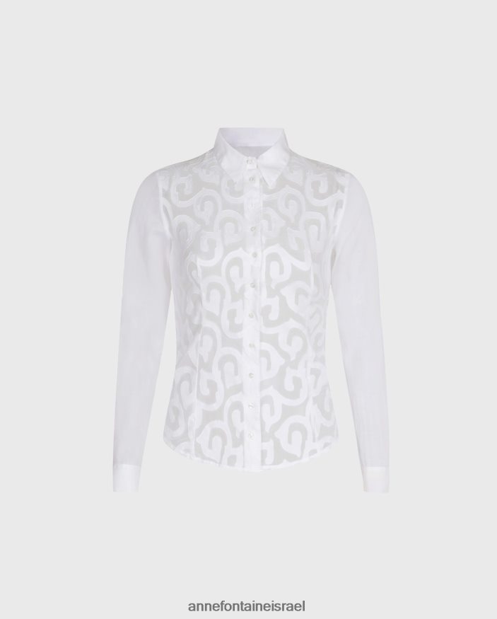 הַלבָּשָׁה Anne Fontaine חולצת ארמין חולצת כותנה מתיחה בעיצוב ערבסק לבן נשים DL8V8L165
