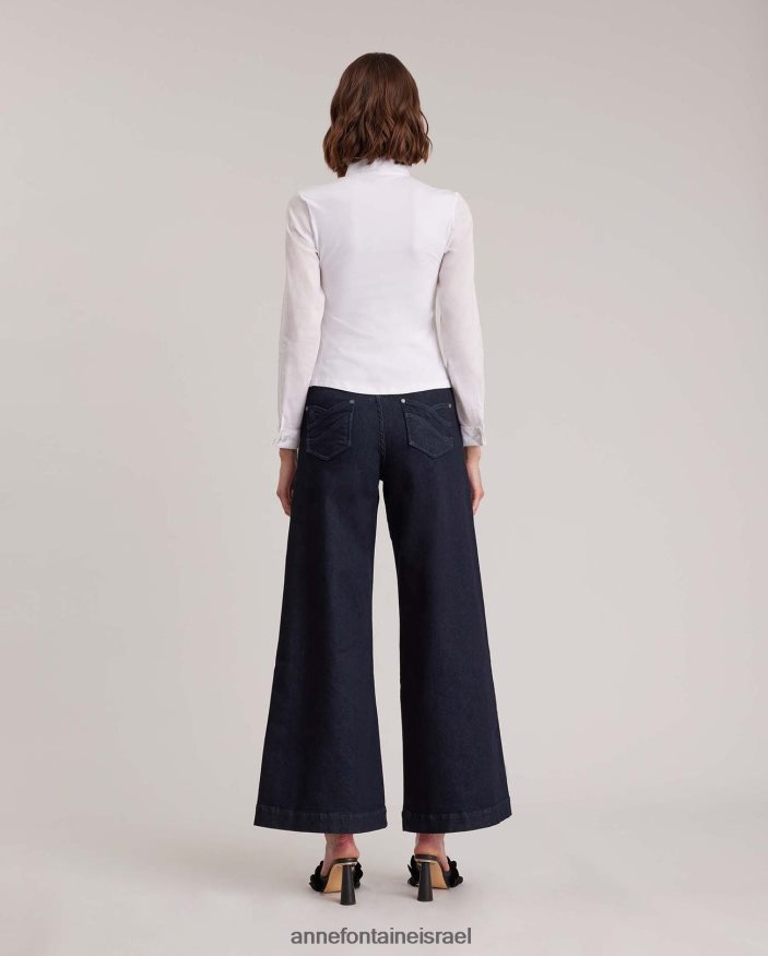 הַלבָּשָׁה Anne Fontaine חולצת ארמין חולצת כותנה מתיחה בעיצוב ערבסק לבן נשים DL8V8L165