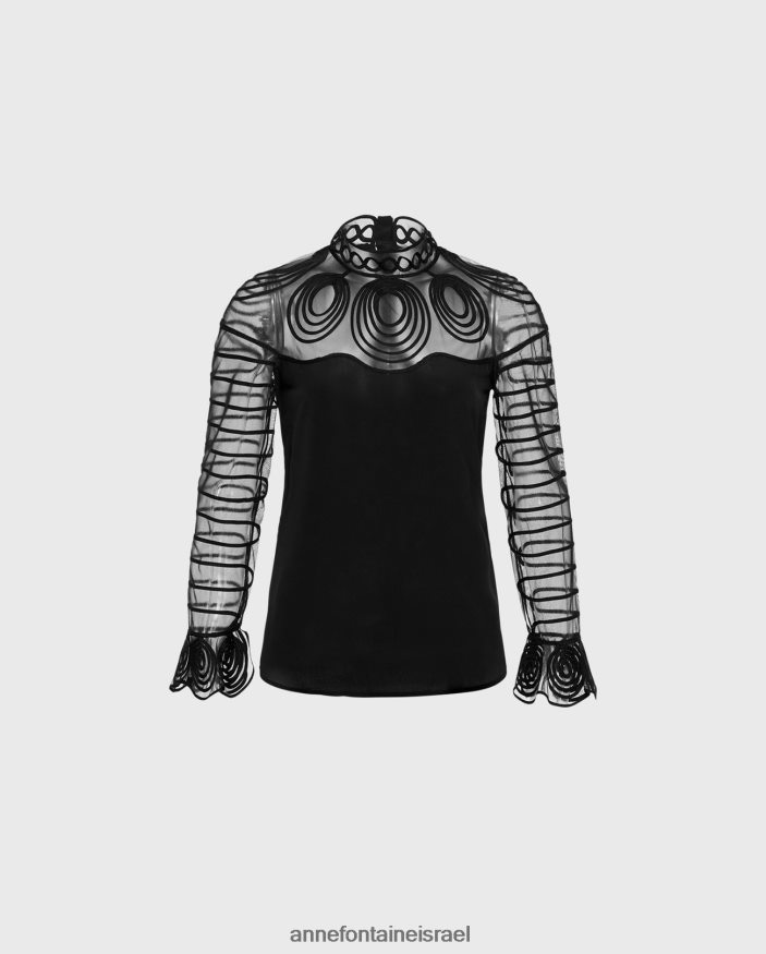 הַלבָּשָׁה Anne Fontaine חולצת שיליין חולצת משי עם שרוולים ארוכים עם חפתים עם חפתים שָׁחוֹר נשים DL8V8L166