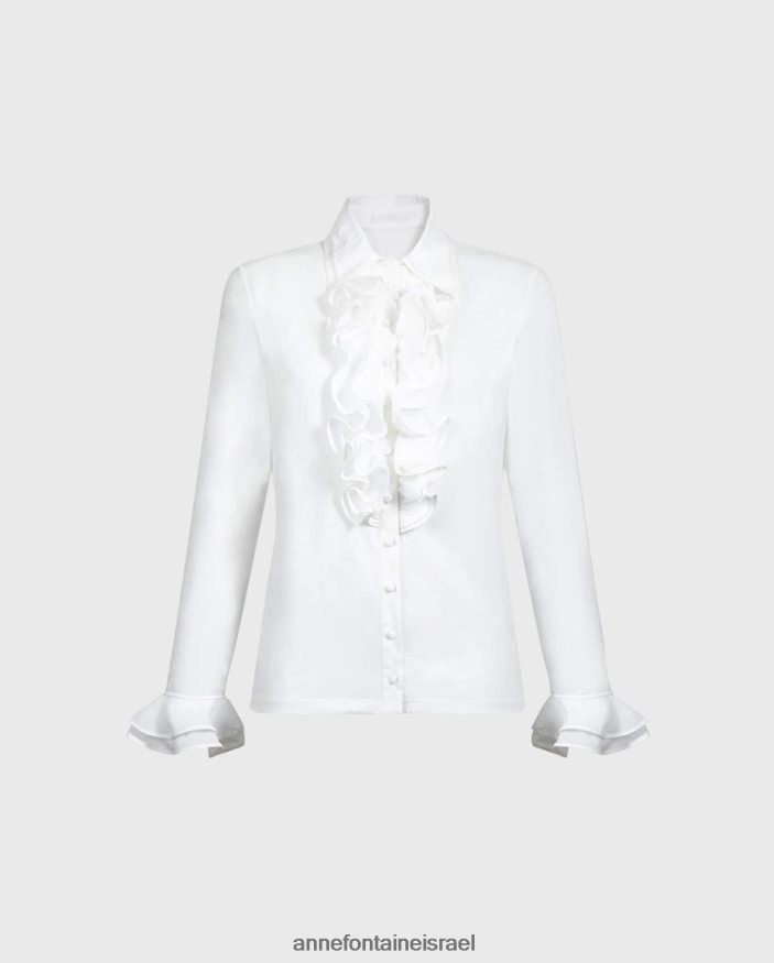 הַלבָּשָׁה Anne Fontaine חולצת פטסי צווארון כפול וחולצת פימה ג'רסי לבן נשים DL8V8L172