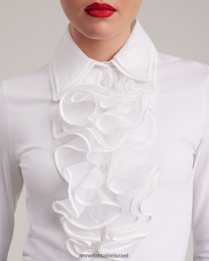 הַלבָּשָׁה Anne Fontaine חולצת פטסי צווארון כפול וחולצת פימה ג'רסי לבן נשים DL8V8L172