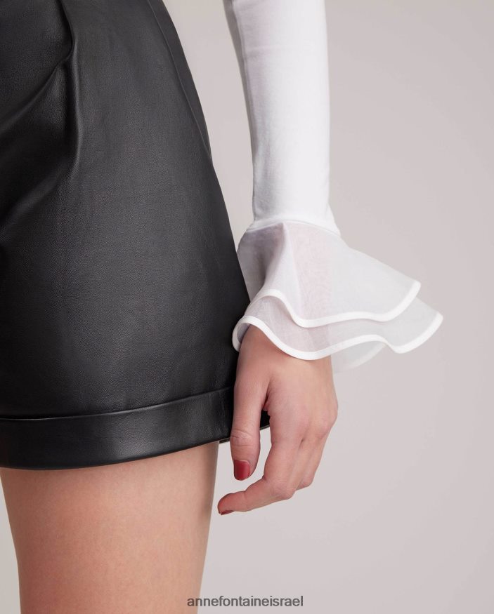 הַלבָּשָׁה Anne Fontaine חולצת פטסי צווארון כפול וחולצת פימה ג'רסי לבן נשים DL8V8L172