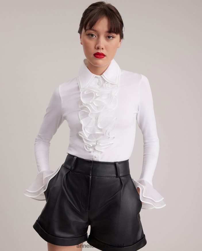 הַלבָּשָׁה Anne Fontaine חולצת פטסי צווארון כפול וחולצת פימה ג'רסי לבן נשים DL8V8L172