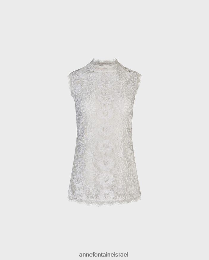הַלבָּשָׁה Anne Fontaine חולצת וולינה חולצת תחרה רקומה פרחונית עם פרטי עיטור ריסים לבן נשים DL8V8L175