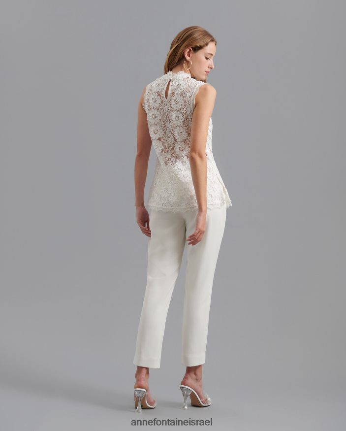 הַלבָּשָׁה Anne Fontaine חולצת וולינה חולצת תחרה רקומה פרחונית עם פרטי עיטור ריסים לבן נשים DL8V8L175