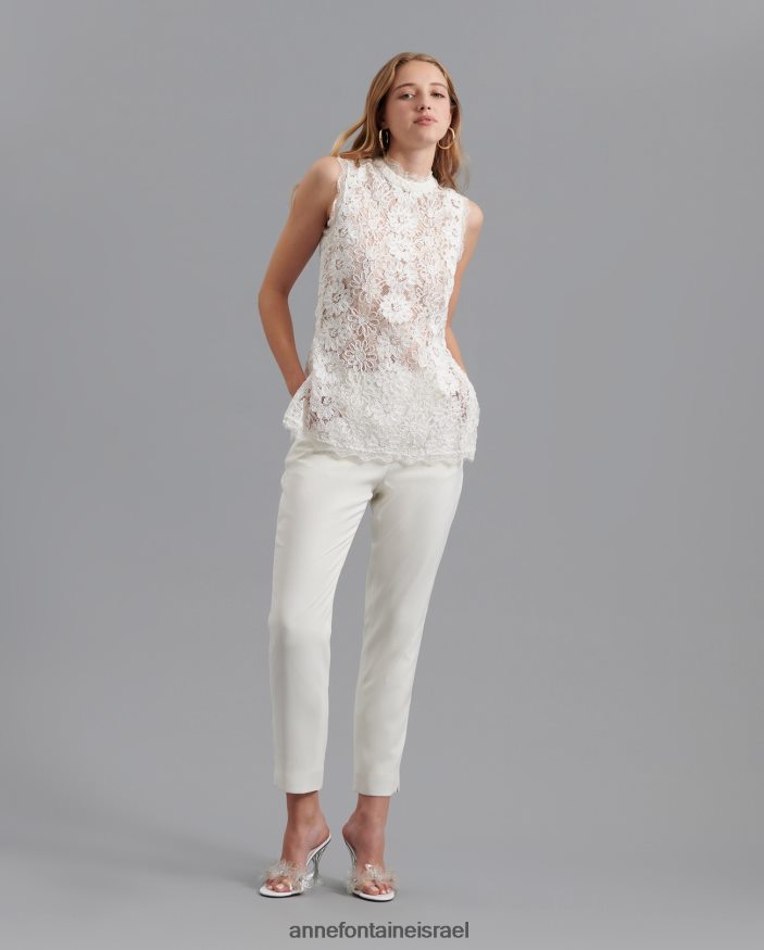 הַלבָּשָׁה Anne Fontaine חולצת וולינה חולצת תחרה רקומה פרחונית עם פרטי עיטור ריסים לבן נשים DL8V8L175