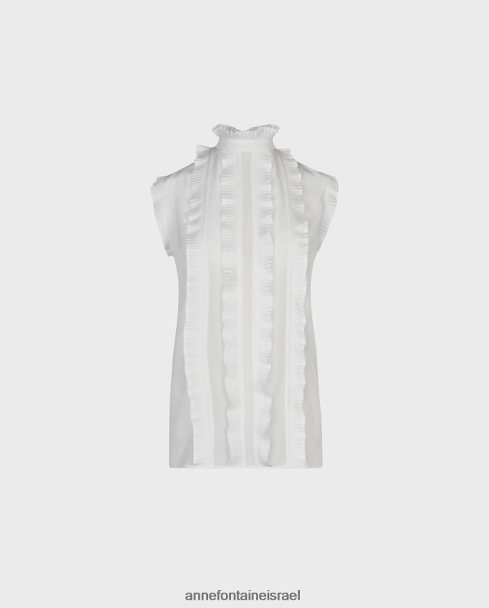 הַלבָּשָׁה Anne Fontaine חולצת משי עם שרוולים של כובע חולצה ויני עם קפלי אקורדיון לבן נשים DL8V8L176