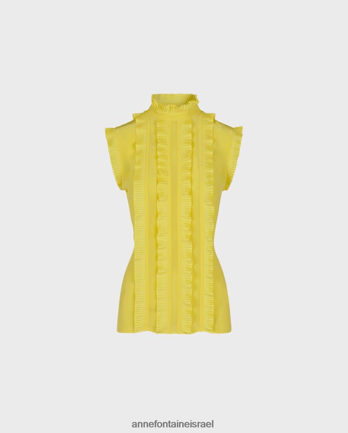 הַלבָּשָׁה Anne Fontaine חולצת ויני חולצת משי עם קפלים צהוב נשים DL8V8L177