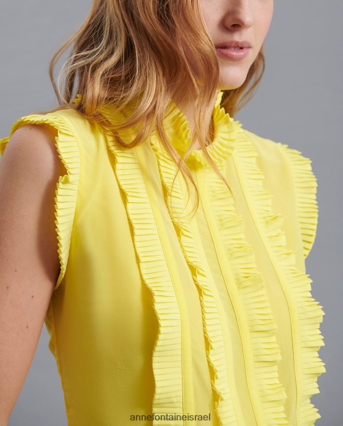 הַלבָּשָׁה Anne Fontaine חולצת ויני חולצת משי עם קפלים צהוב נשים DL8V8L177