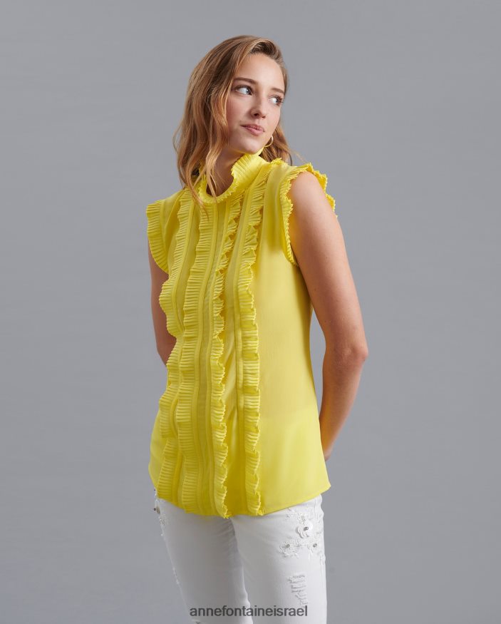 הַלבָּשָׁה Anne Fontaine חולצת ויני חולצת משי עם קפלים צהוב נשים DL8V8L177