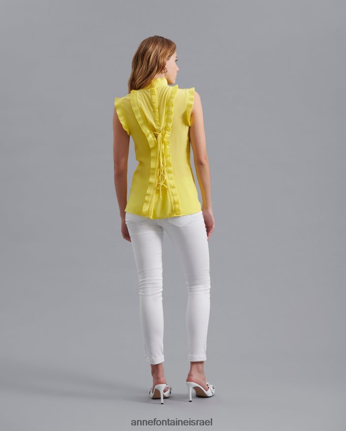 הַלבָּשָׁה Anne Fontaine חולצת ויני חולצת משי עם קפלים צהוב נשים DL8V8L177