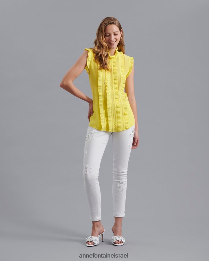 הַלבָּשָׁה Anne Fontaine חולצת ויני חולצת משי עם קפלים צהוב נשים DL8V8L177