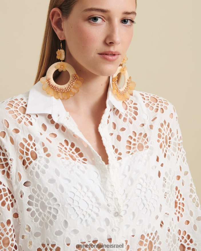 הַלבָּשָׁה Anne Fontaine חולצת קסילדה ללא ריפוד חולצה רקומה לבן נשים DL8V8L178