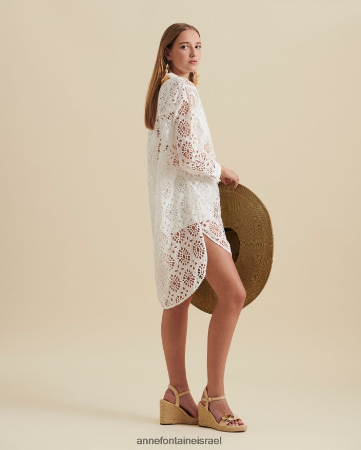 הַלבָּשָׁה Anne Fontaine חולצת קסילדה ללא ריפוד חולצה רקומה לבן נשים DL8V8L178