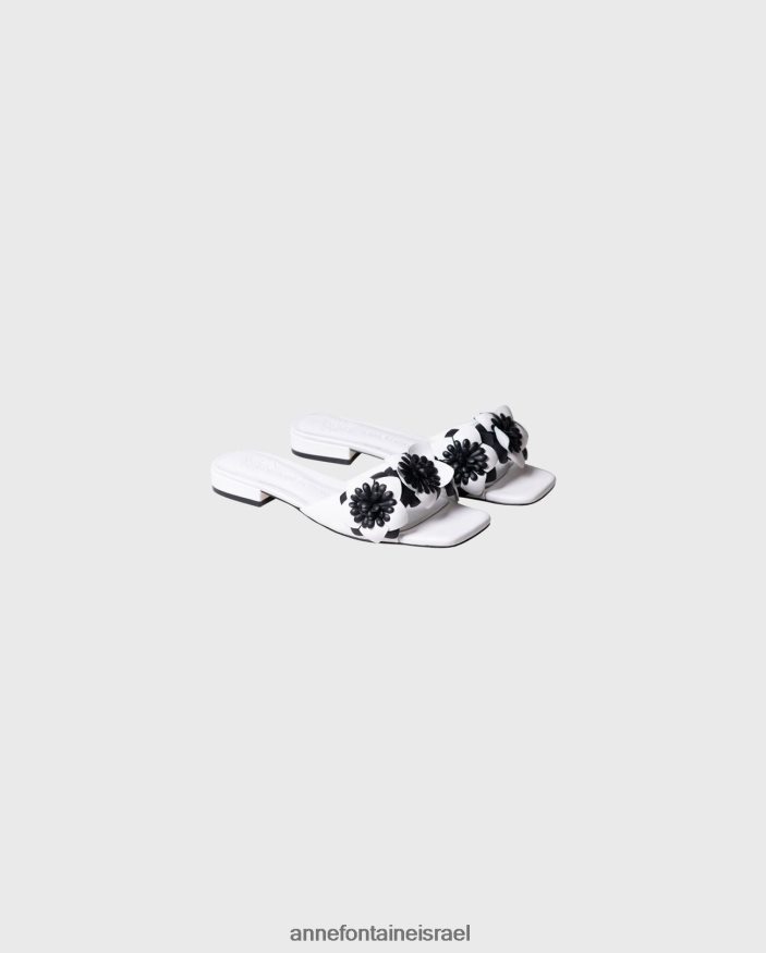 נעליים Anne Fontaine סנדלי עור שטוחים סנדלי קולרדו עם פרחים תלת מימדיים לבן נשים DL8V8L18
