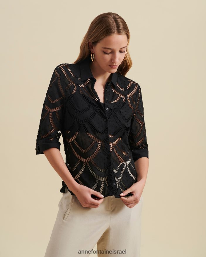 הַלבָּשָׁה Anne Fontaine חולצת פייאו עם שרוולים צרפתיים שָׁחוֹר נשים DL8V8L180