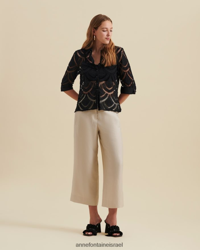 הַלבָּשָׁה Anne Fontaine חולצת פייאו עם שרוולים צרפתיים שָׁחוֹר נשים DL8V8L180