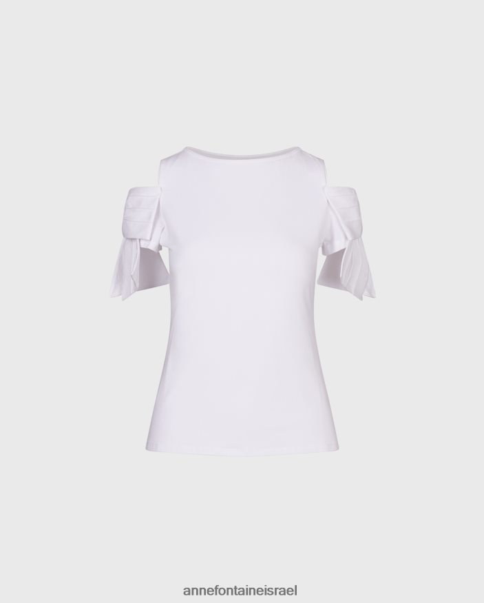 הַלבָּשָׁה Anne Fontaine עליונית מירטי ג'רסי מכותנה עם כתפיים קרות ופרטי קשת לבן נשים DL8V8L181