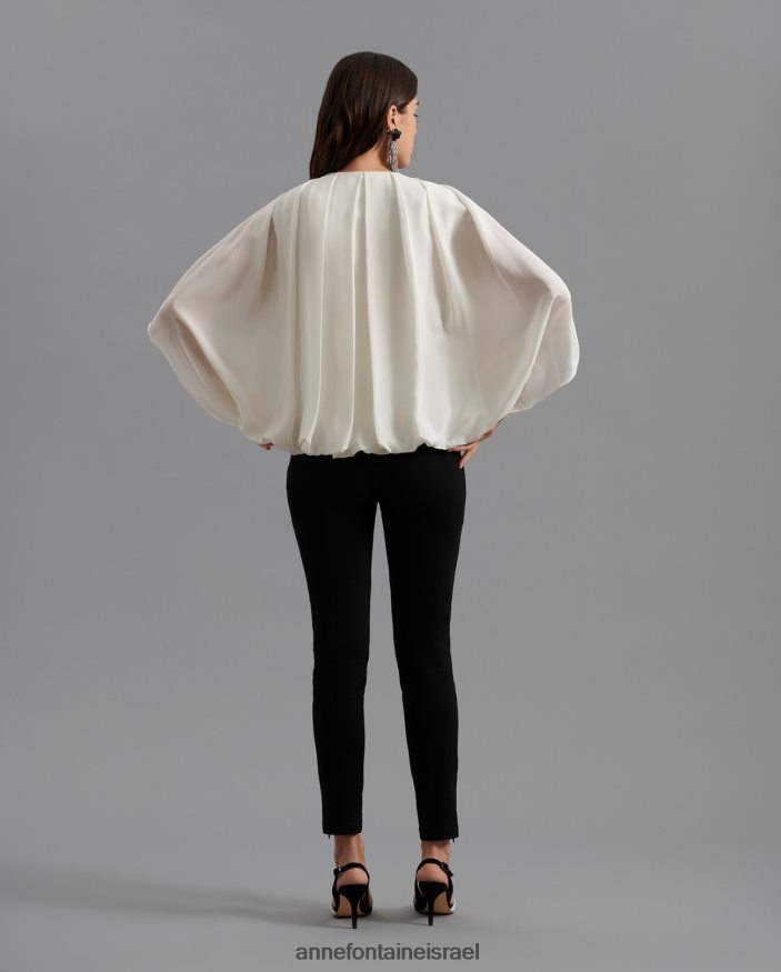הַלבָּשָׁה Anne Fontaine חולצת פואמה חולצת משי עם קפלי מחוך קדמיים לבן נשים DL8V8L184