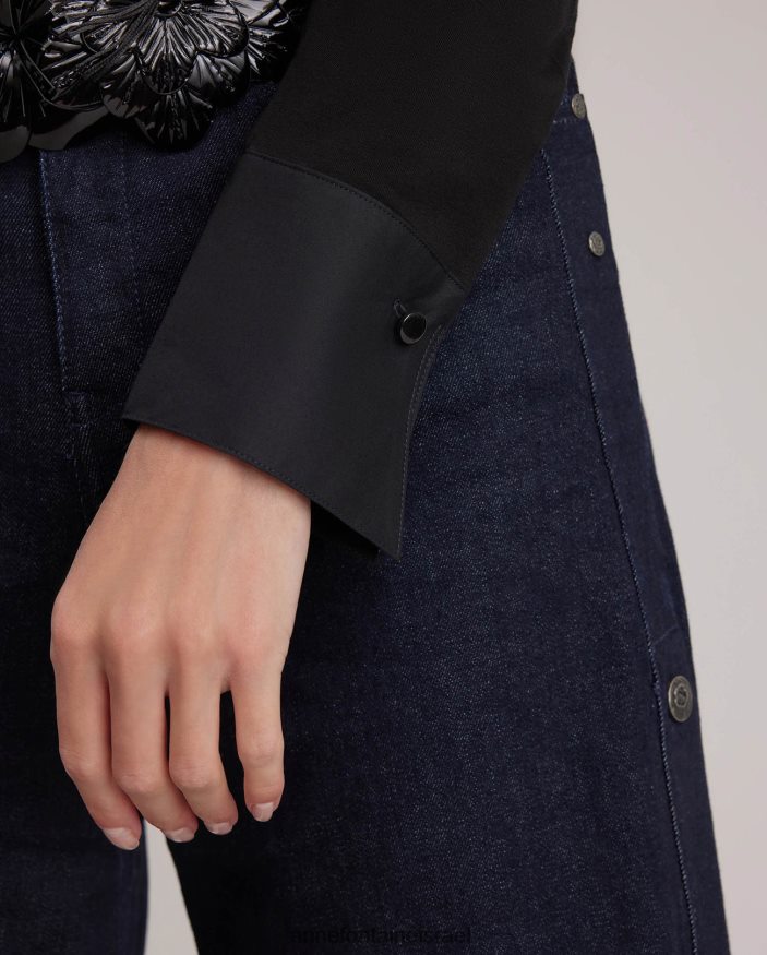 הַלבָּשָׁה Anne Fontaine חולצת נואז' חולצת צווארון עם שרוולים ארוכים עם חפתים שָׁחוֹר נשים DL8V8L187