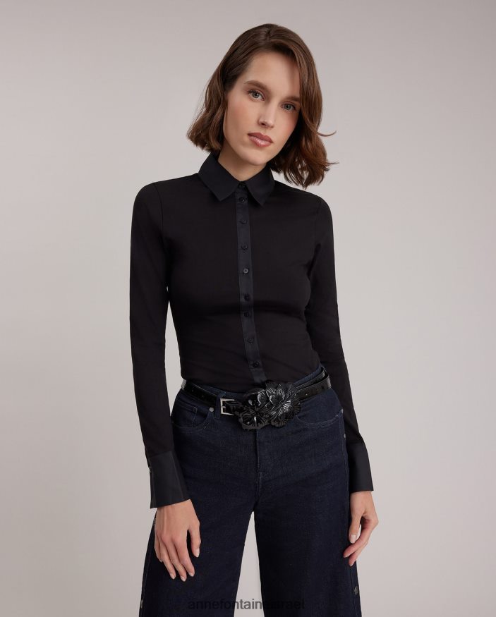 הַלבָּשָׁה Anne Fontaine חולצת נואז' חולצת צווארון עם שרוולים ארוכים עם חפתים שָׁחוֹר נשים DL8V8L187