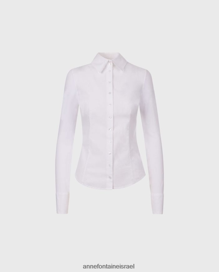 הַלבָּשָׁה Anne Fontaine חולצת ארמנטין מחויטת וחולצת כותנה לבן נשים DL8V8L190