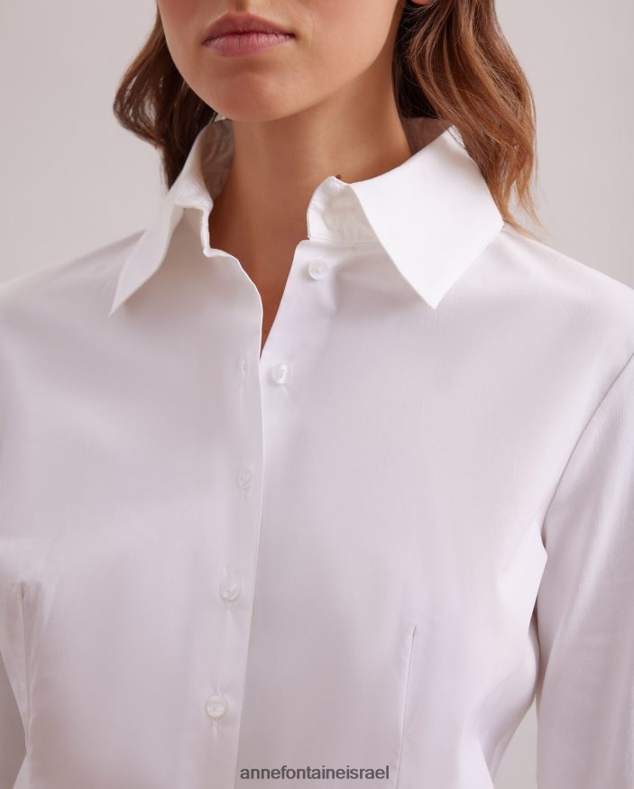 הַלבָּשָׁה Anne Fontaine חולצת ארמנטין מחויטת וחולצת כותנה לבן נשים DL8V8L190
