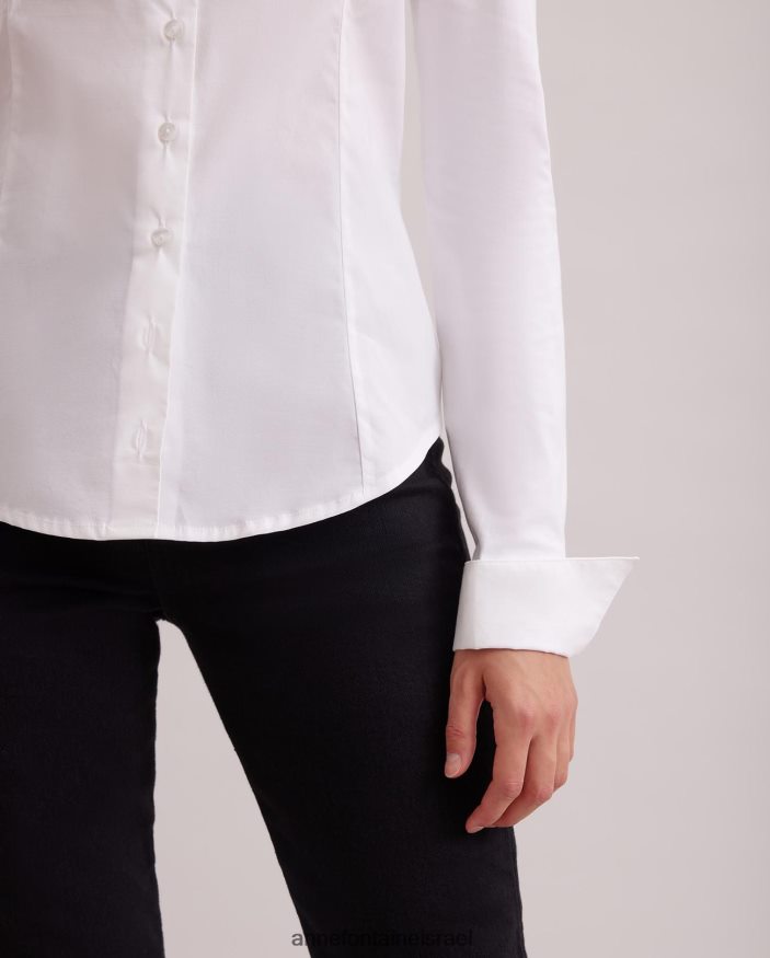 הַלבָּשָׁה Anne Fontaine חולצת ארמנטין מחויטת וחולצת כותנה לבן נשים DL8V8L190