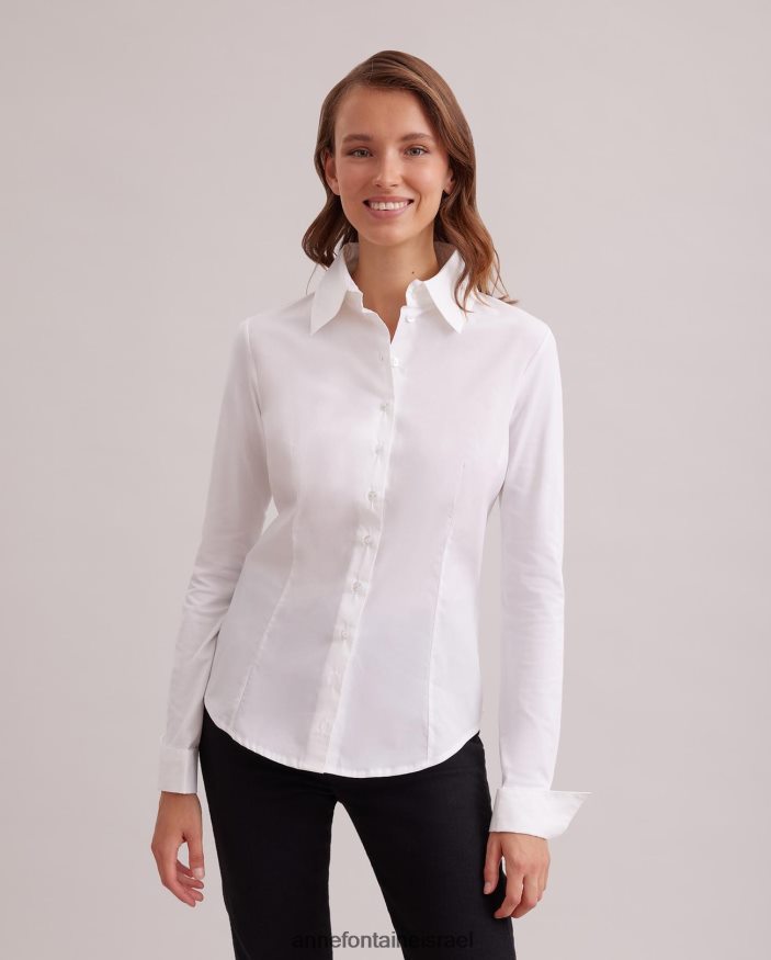 הַלבָּשָׁה Anne Fontaine חולצת ארמנטין מחויטת וחולצת כותנה לבן נשים DL8V8L190