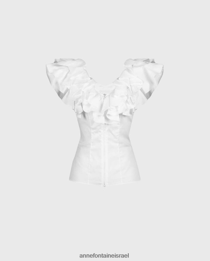 הַלבָּשָׁה Anne Fontaine חולצה מובנית של וימרה עם סלסולים מרופדים בשכבות לבן נשים DL8V8L191