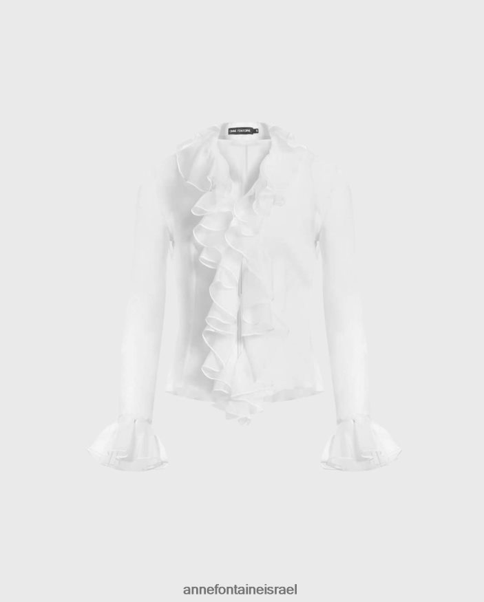 הַלבָּשָׁה Anne Fontaine חולצת פפיטה משי עם שרוולים ארוכים עם סלסולים כפולים שָׁחוֹר נשים DL8V8L194