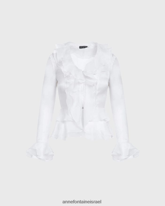 הַלבָּשָׁה Anne Fontaine חולצת אורגנזה משי חולצת עצובה מעוטרת עם סלסולים לבן נשים DL8V8L198
