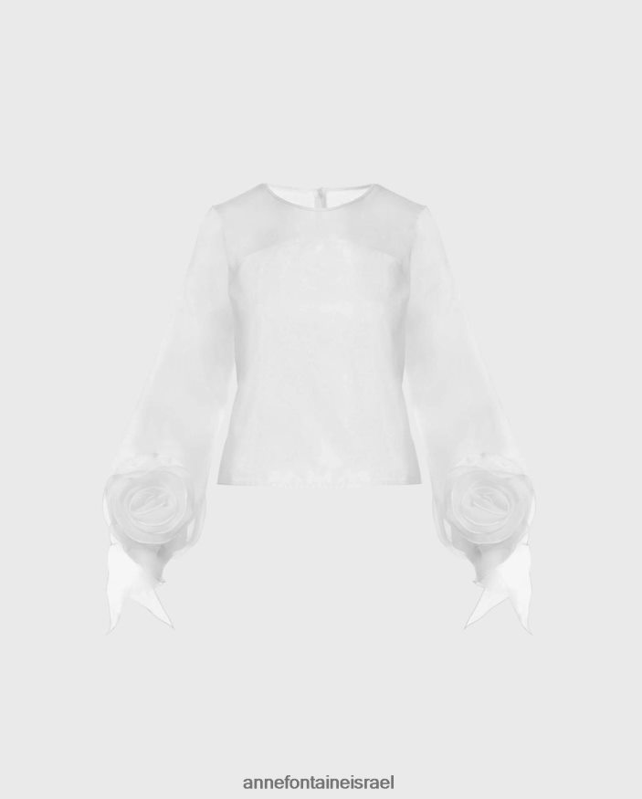 הַלבָּשָׁה Anne Fontaine חולצת קפיץ חולצת אורגנזה משי עם שרוולים ארוכים לבן נשים DL8V8L199
